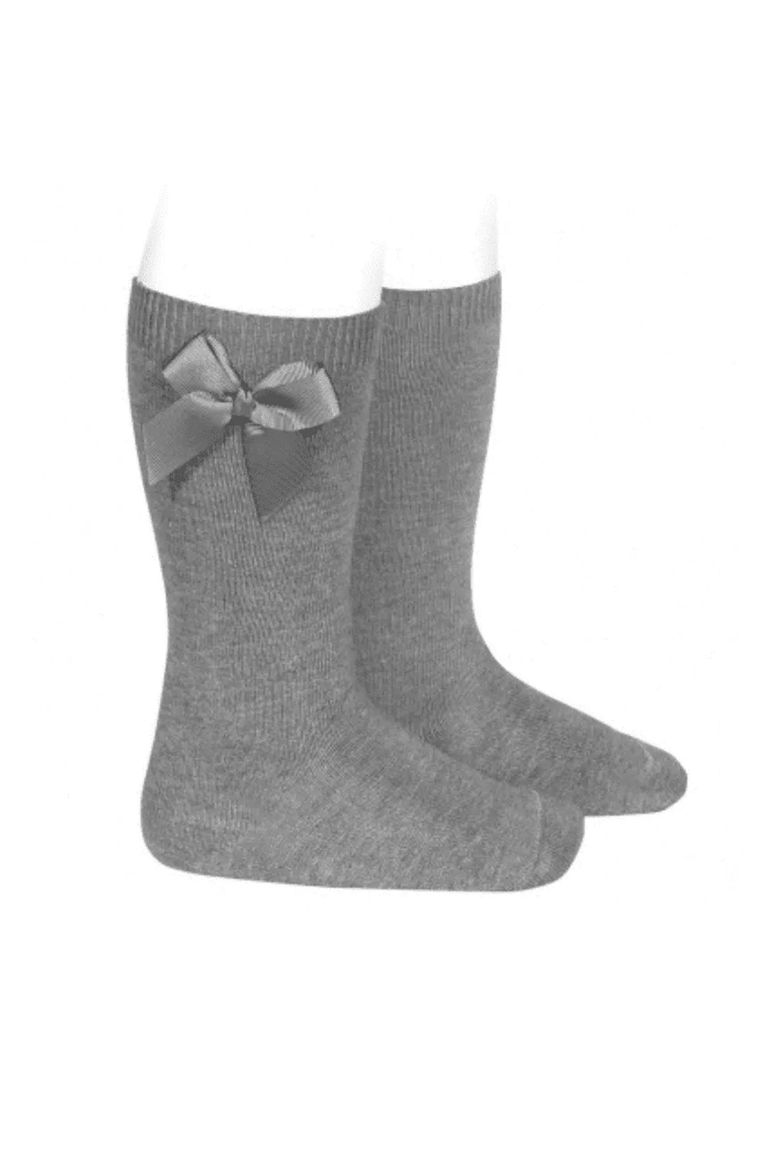 Condor Light Grey Grosgrain Bow Knee High Socks | Millie and John
