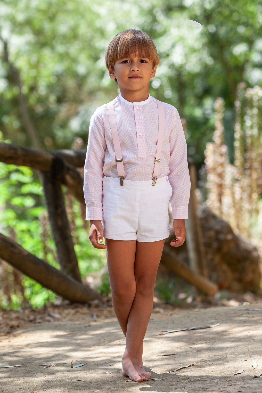 Abuela Tata PREORDER | "Matteo" Pink Gingham Shirt & Shorts with Braces | Millie and John
