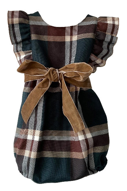 Phi "Adoria" Dark Teal & Brown Tartan Romper | Millie and John