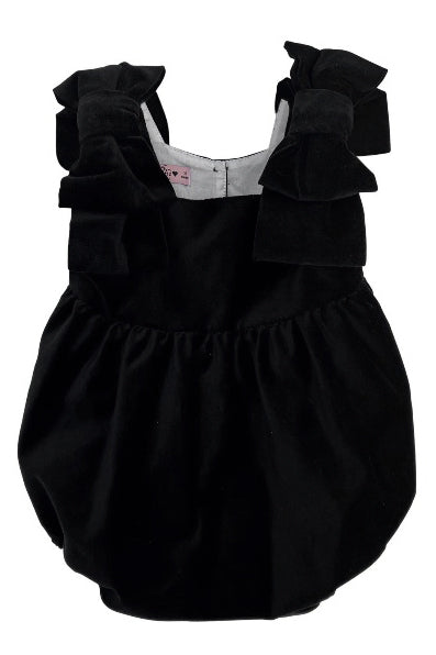 Phi "Grace" Black Velvet Bow Romper | Millie and John