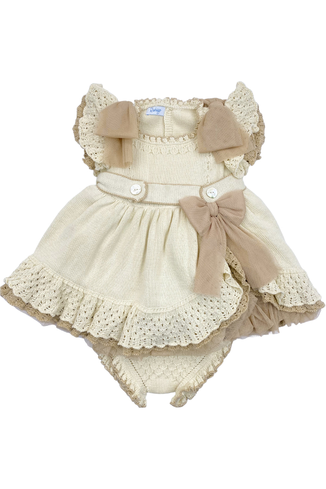 Rahigo "Beatrice" Cream & Camel Knit Tulle Dress & Bloomers | Millie and John