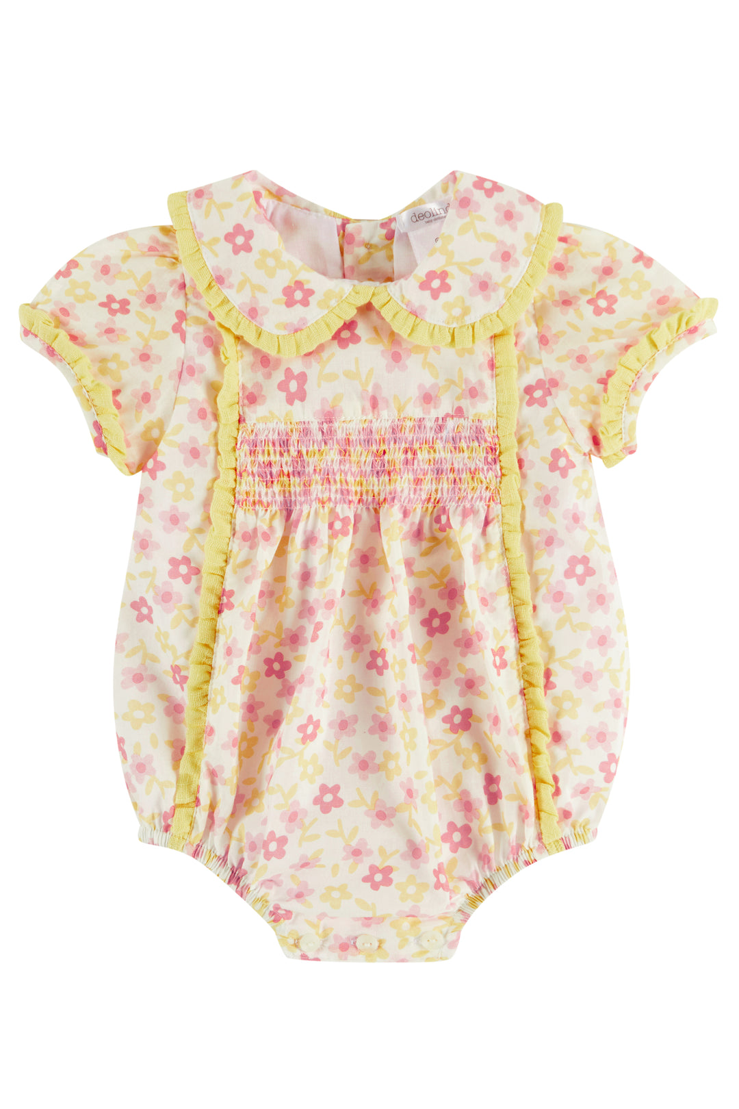 Deolinda "Larissa" Lemon & Pink Floral Smocked Romper | Millie and John