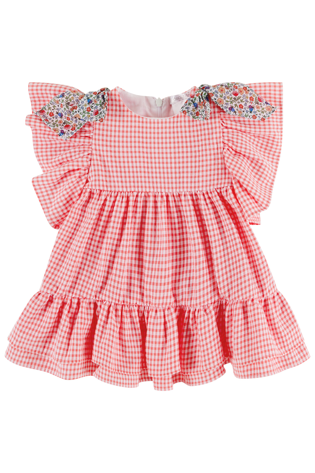 Deolinda "Lavinia" Coral Gingham Floral Bow Dress | Millie and John