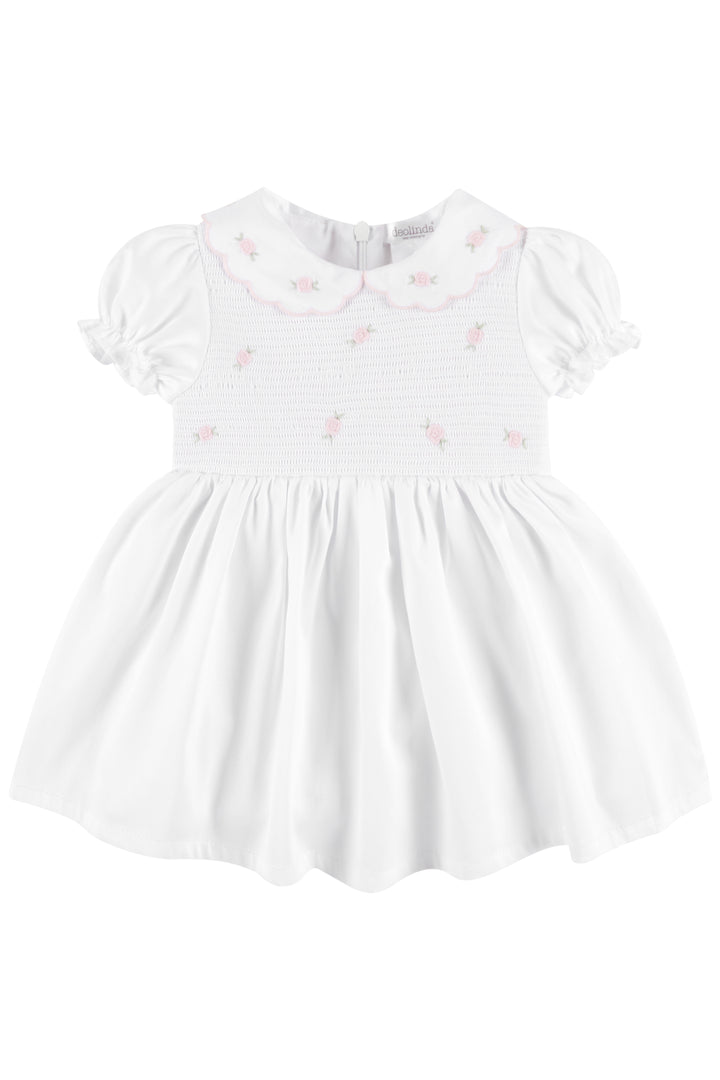 Deolinda "Cassie" White & Pink Smocked Rose Dress | Millie and John