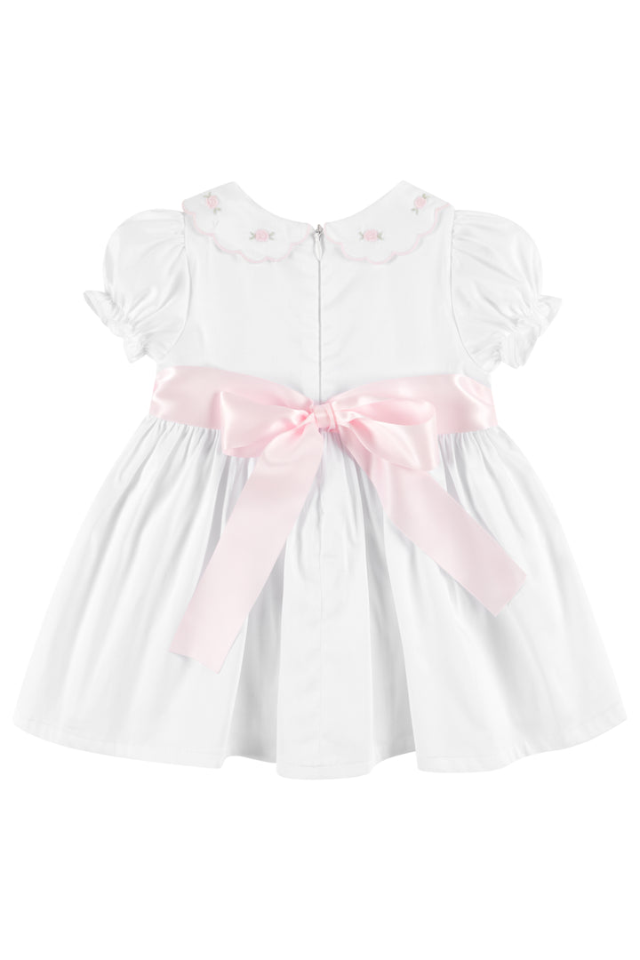 Deolinda "Cassie" White & Pink Smocked Rose Dress | Millie and John