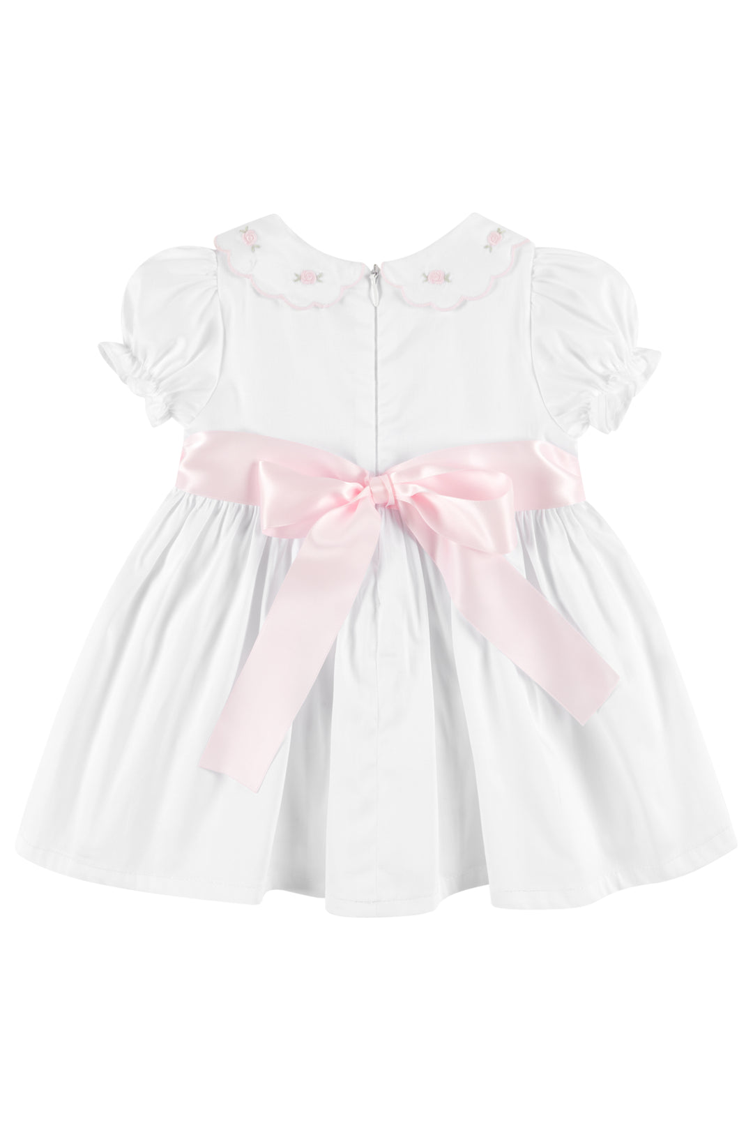 Deolinda "Cassie" White & Pink Smocked Rose Dress | Millie and John