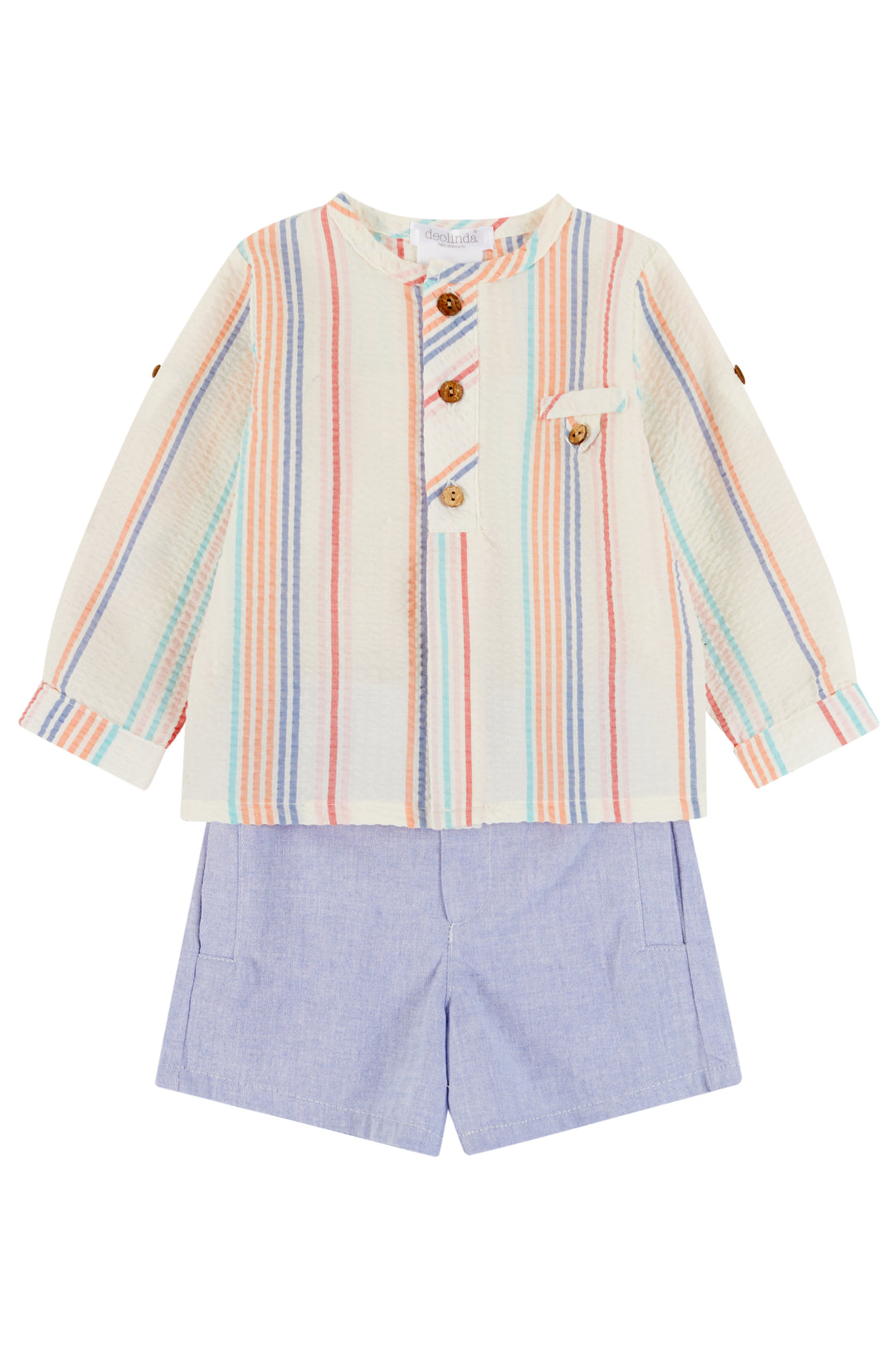Deolinda "Amadeus" Striped Shirt & Dusky Blue Shorts | Millie and John