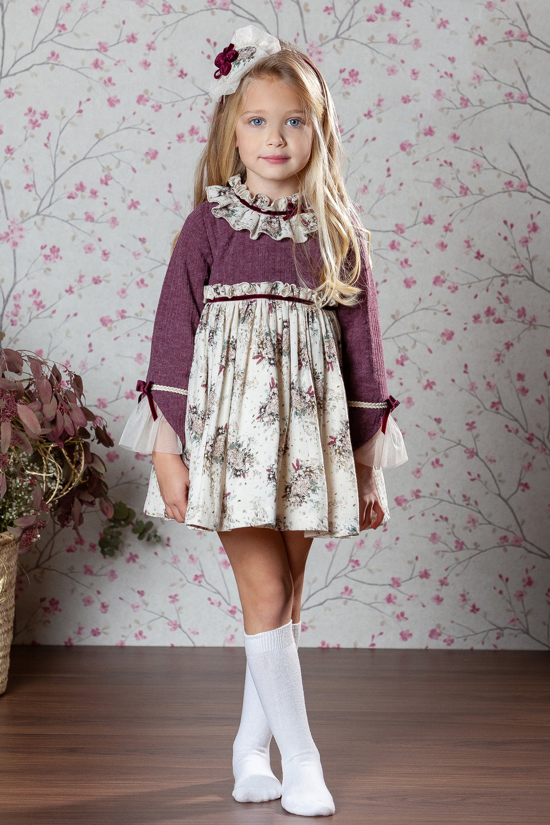 Abuela Tata "Elisabetta" Burgundy Floral Dress | Millie and John