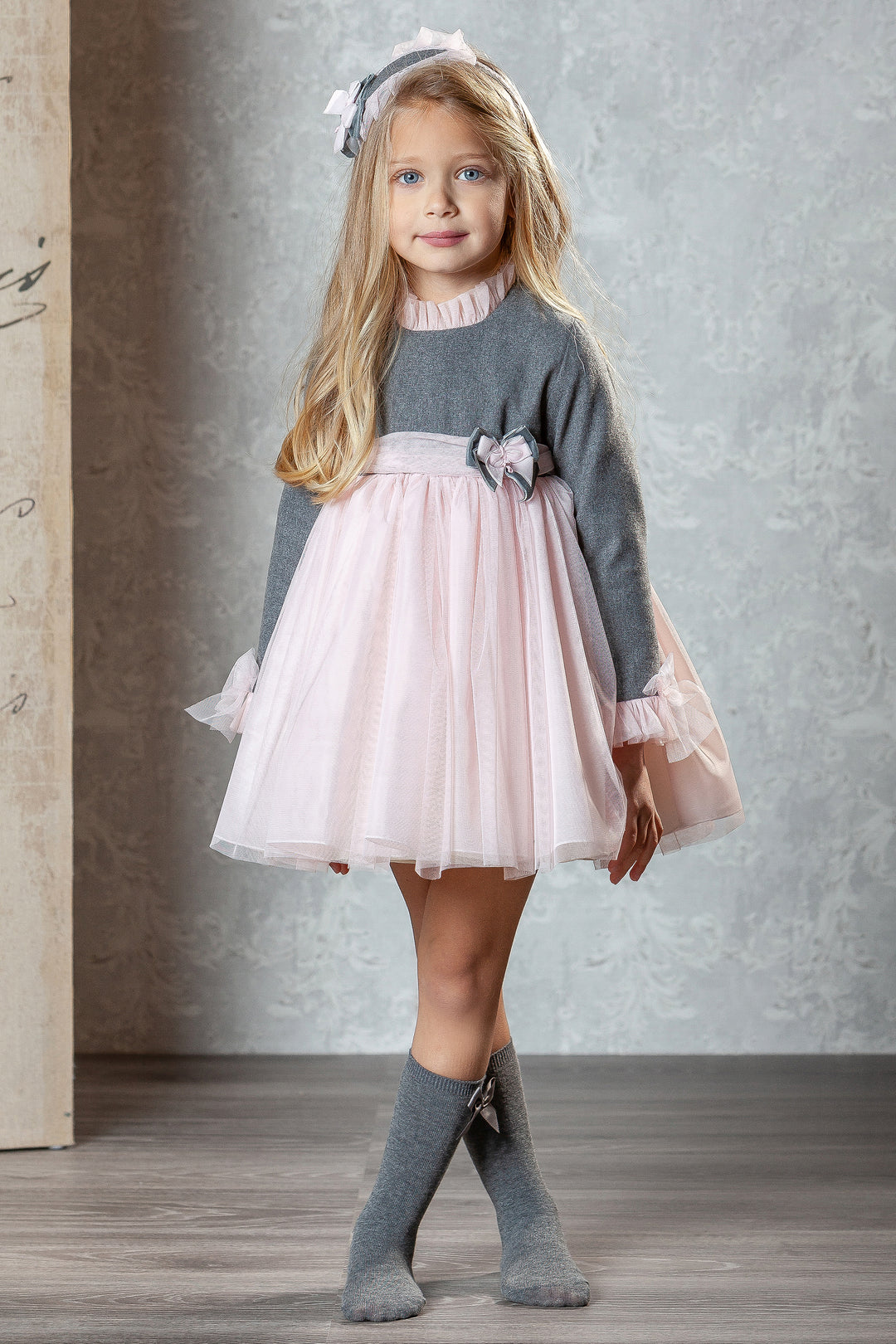 Abuela Tata "Vienna" Grey & Pink Tulle Dress | Millie and John