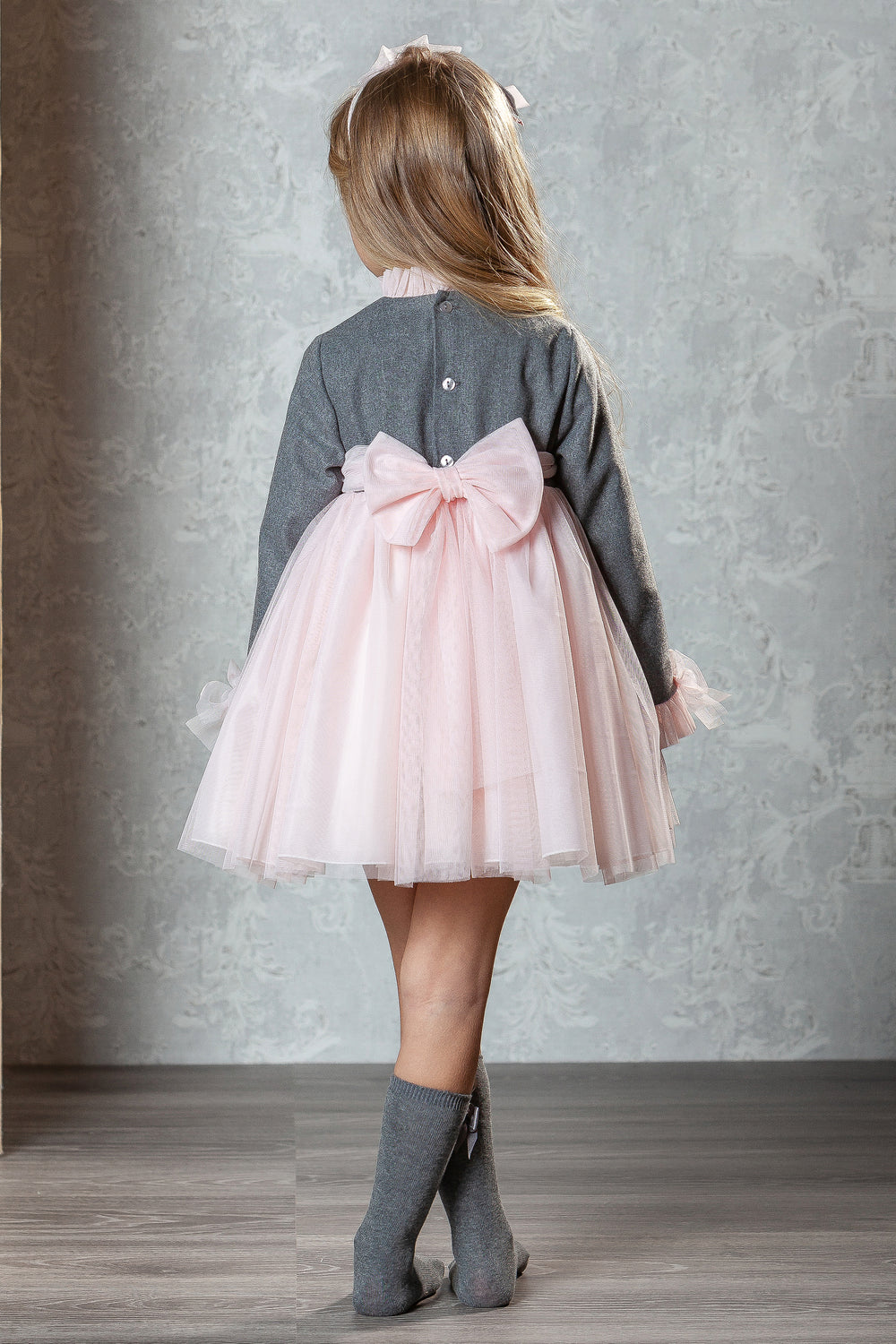 Abuela Tata "Vienna" Grey & Pink Tulle Dress | Millie and John