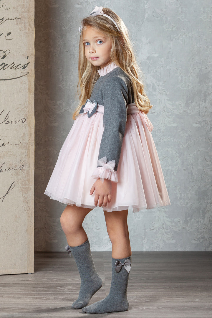 Abuela Tata "Vienna" Grey & Pink Tulle Dress | Millie and John
