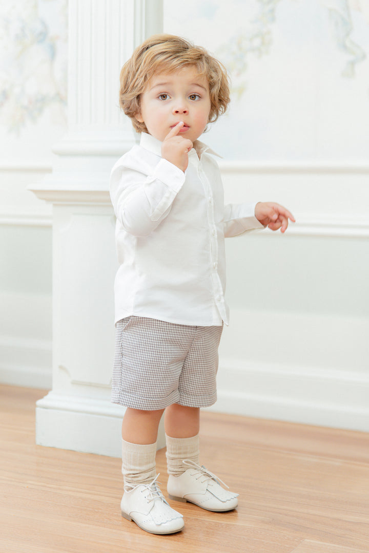 Pureté du Bebe "Lennox" Shirt & Brown Houndstooth Shorts | Millie and John