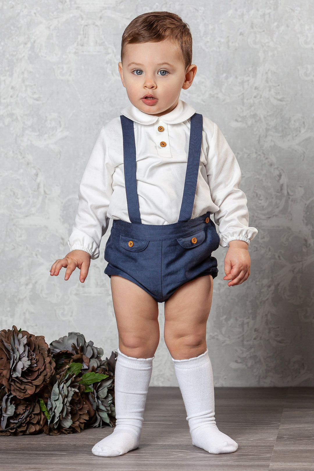 Abuela Tata "Joshua" Shirt & Navy Jam Pants with Braces | Millie and John