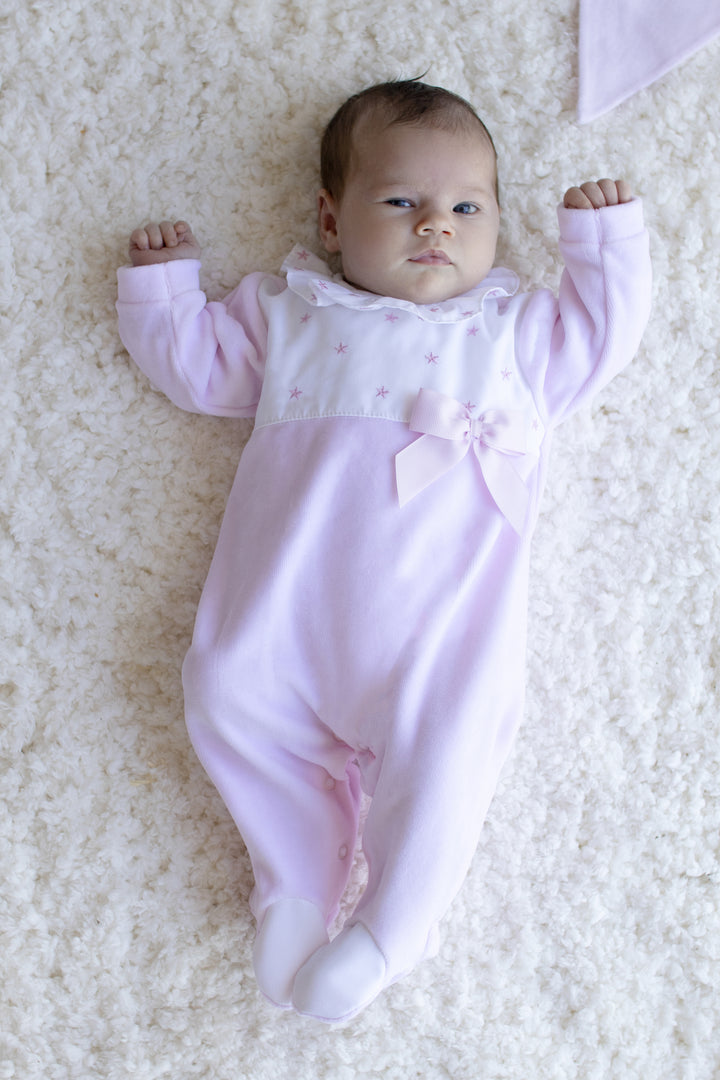 Rapife "Jessica" Pink Velour Star Sleepsuit | Millie and John