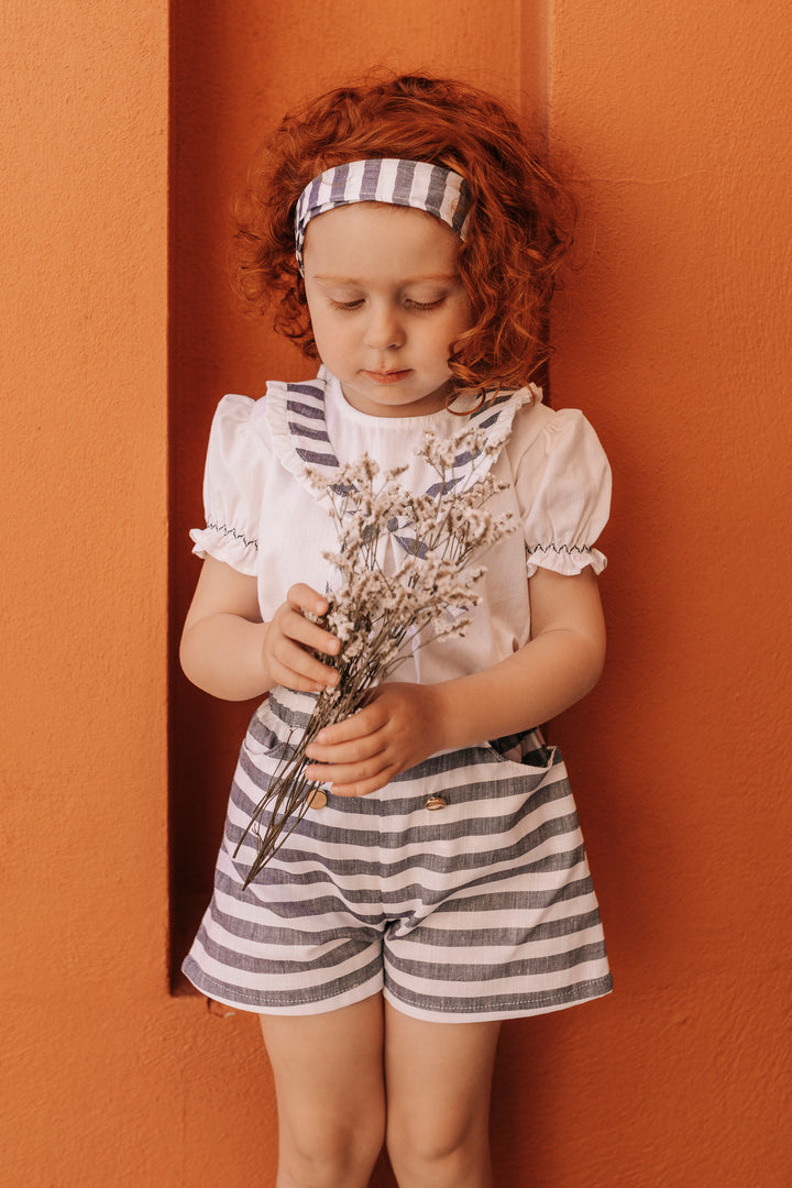 Deolinda "Margot" Sailor Blouse & Navy Striped Shorts | Millie and John