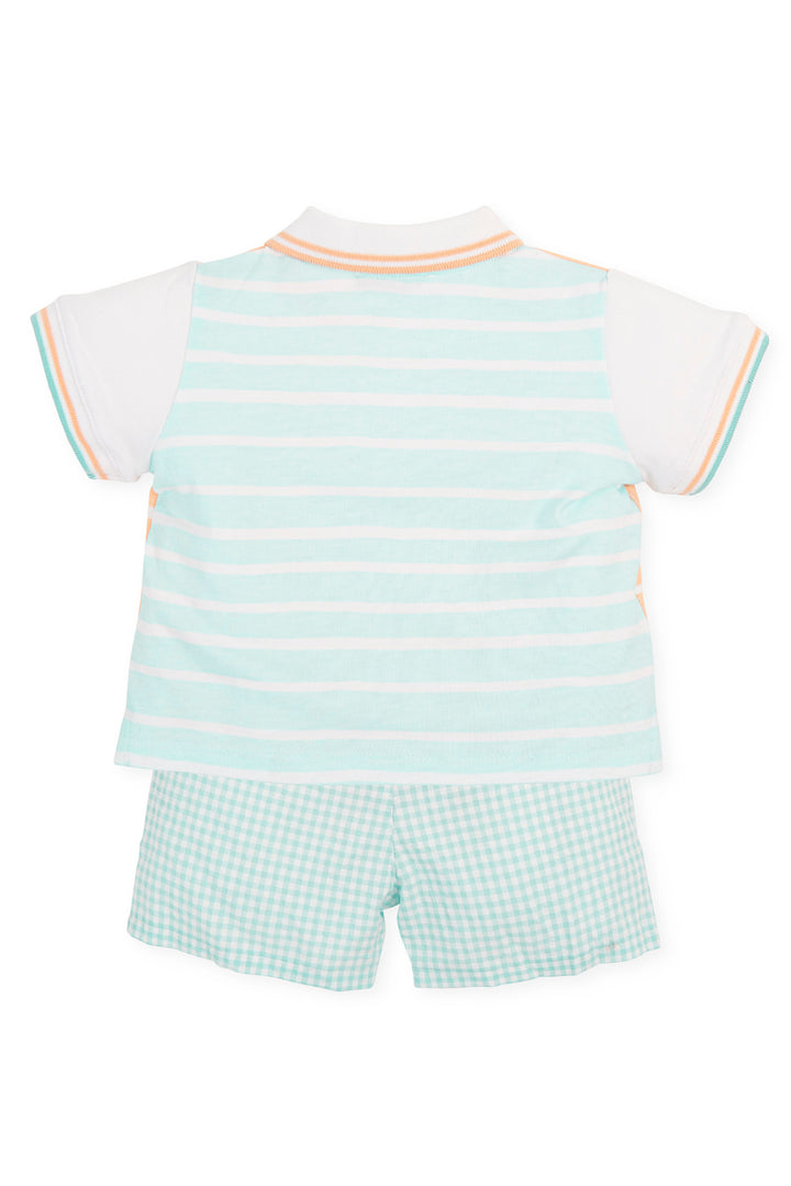 Tutto Piccolo "Gabriel" Peach & Aquamarine Polo Shirt & Shorts | Millie and John