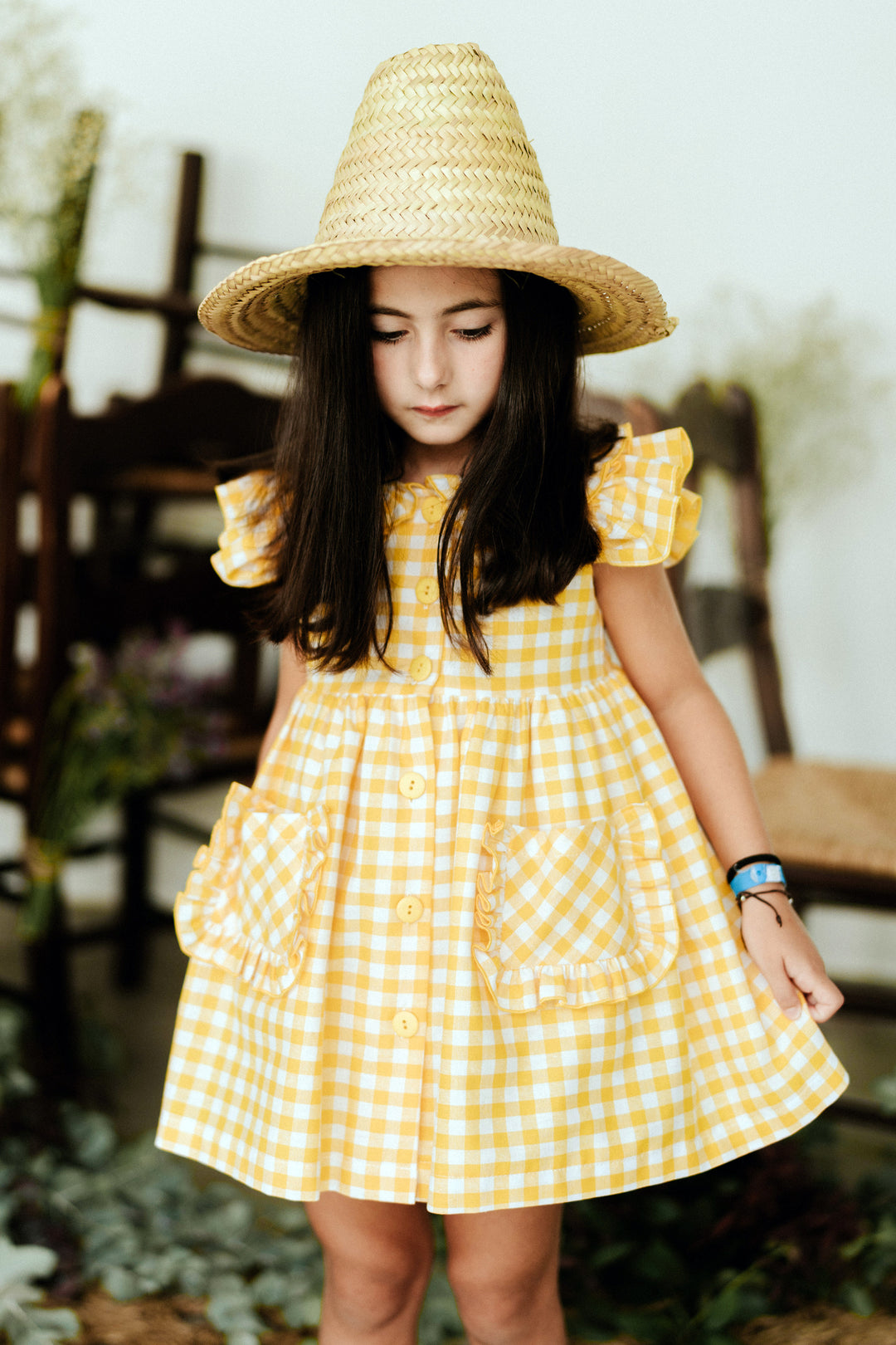 Mon Petit Bonbon "Juniper" Yellow Gingham Dress | Millie and John