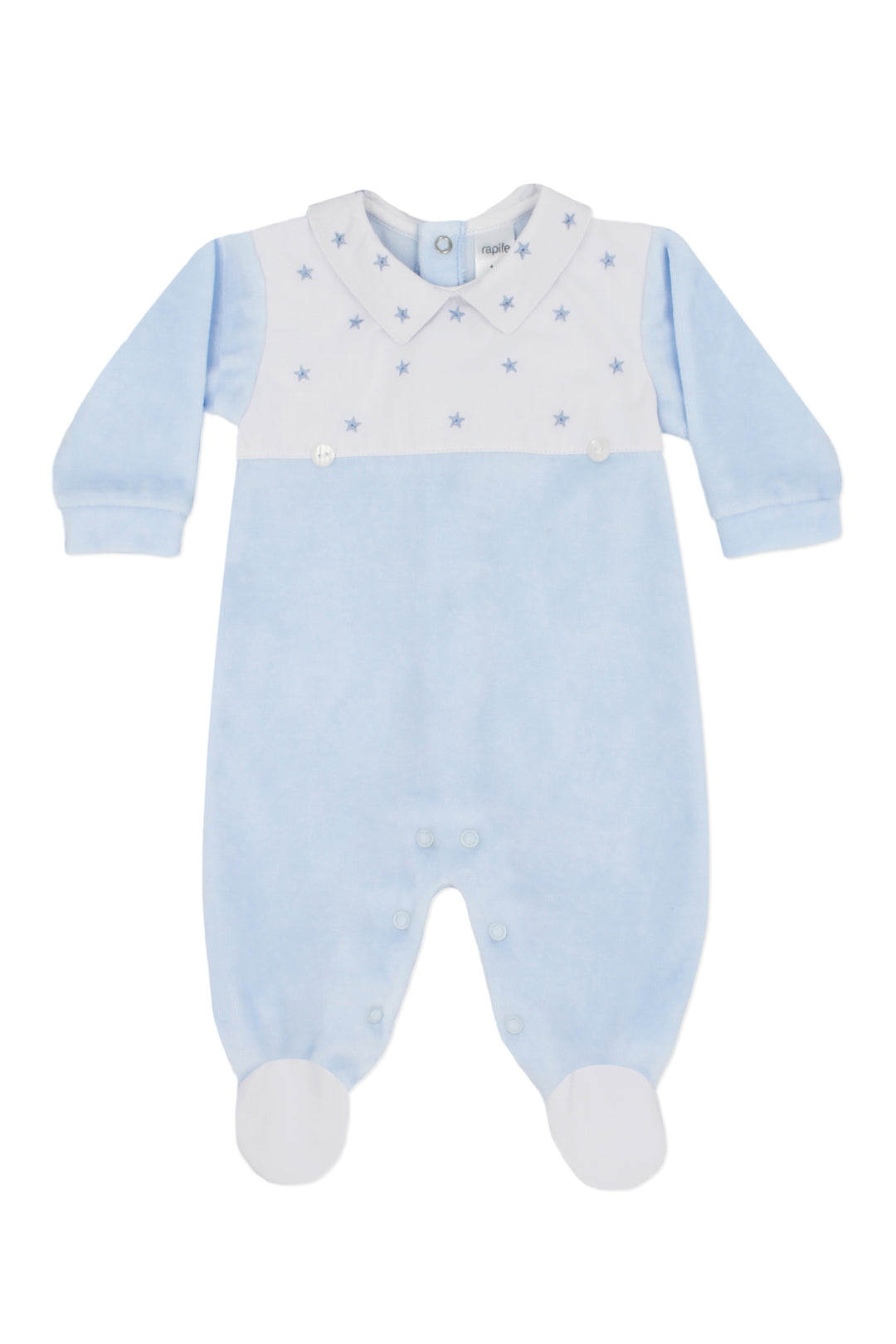 Rapife "Jenson" Blue Velour Star Sleepsuit | Millie and John