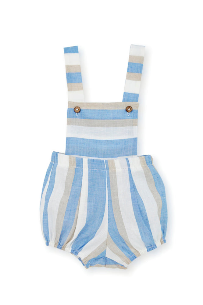 Mac Ilusión "Otis" Striped Linen Dungaree Romper | Millie and John