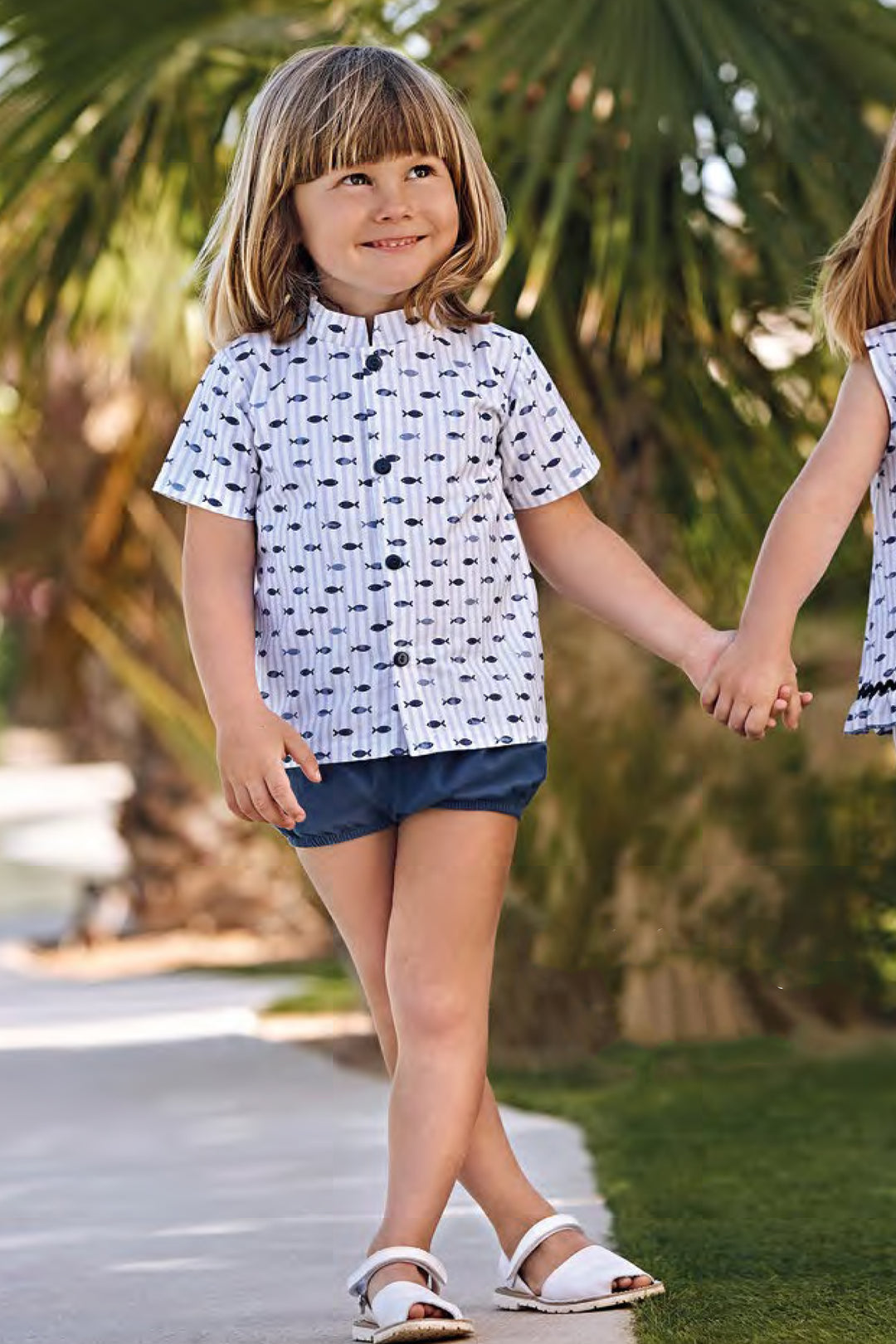 Juliana "Austin" Midnight Blue Fish Print Shirt & Shorts | Millie and John