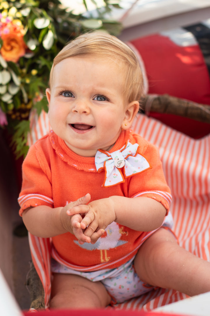 Foque PREORDER "Hallie" Coral Knit Top & Bird Print Bloomers | Millie and John