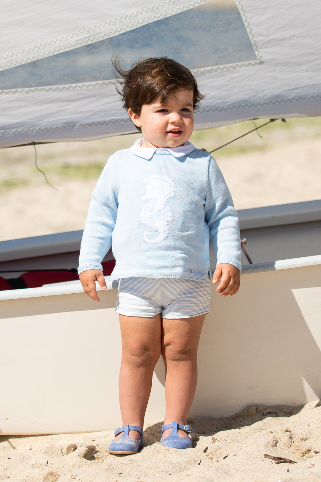 Foque "Beau" Blue Knit Seahorse Jumper, Shirt & Shorts | Millie and John