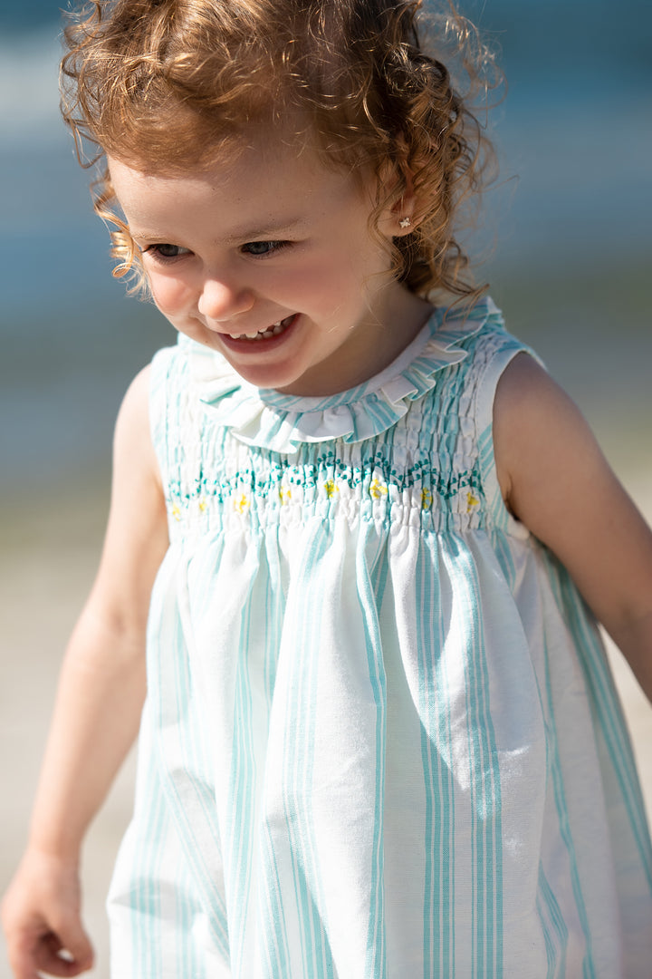 Foque PREORDER "Matilda" Turquoise Striped Smocked Dress | Millie and John