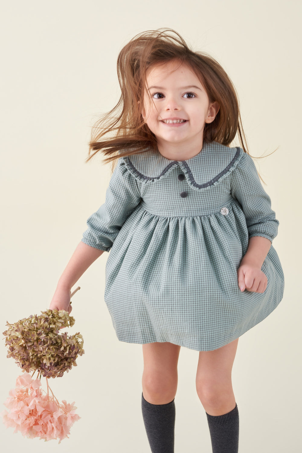 Foque PREORDER "Vita" Moss & Grey Checked Dress | Millie and John