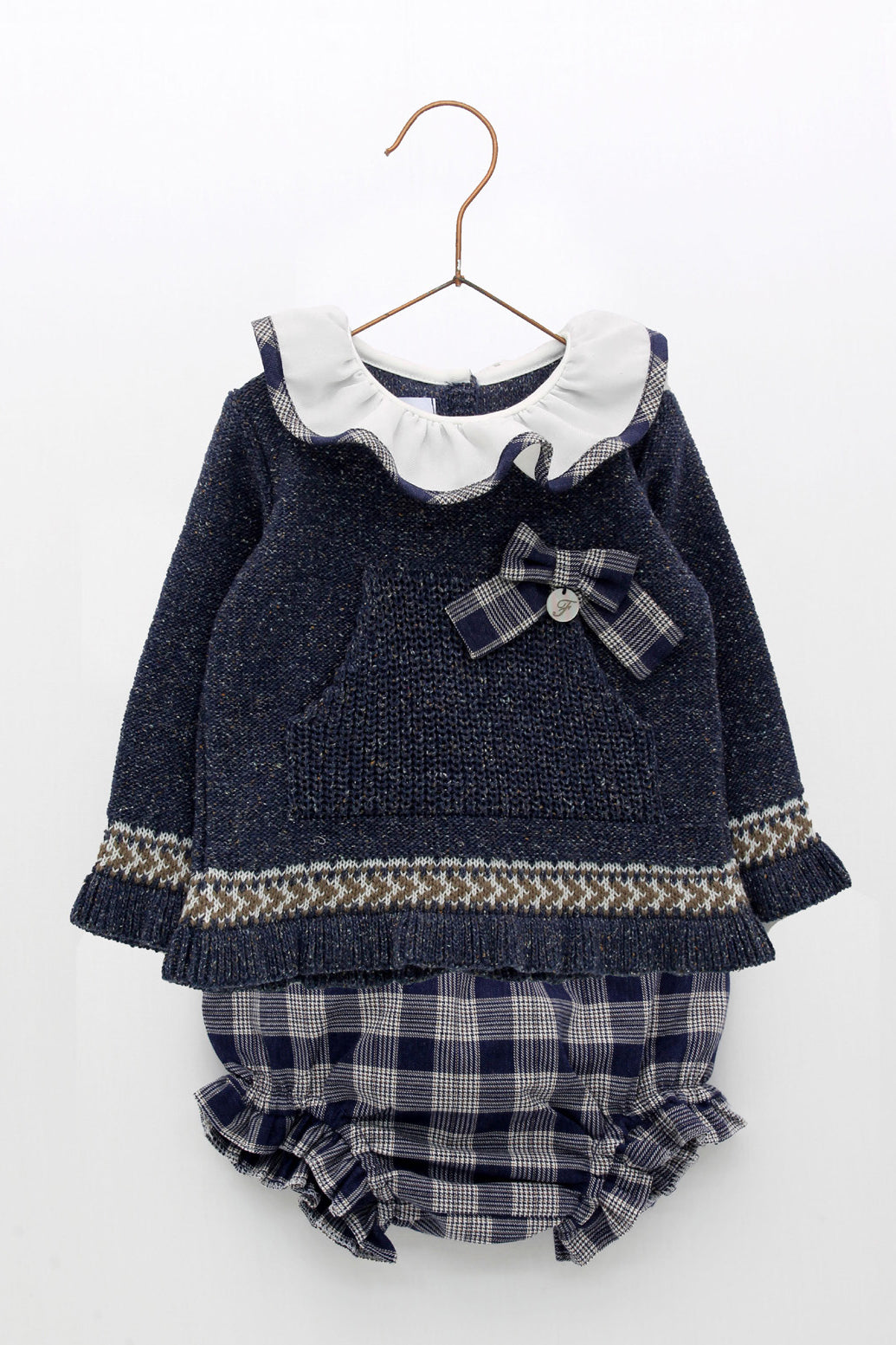 Foque "Eira" Navy Knit Top & Tartan Bloomers | Millie and John