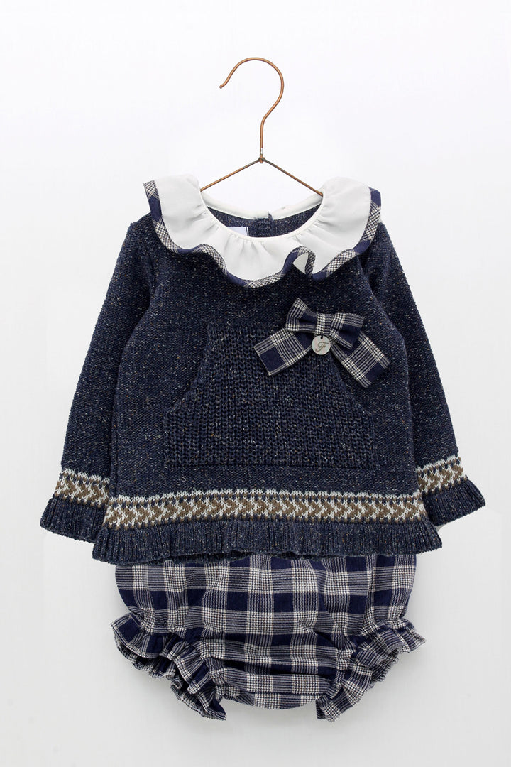Foque "Eira" Navy Knit Top & Tartan Bloomers | Millie and John