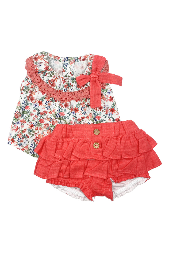 Valentina Bebes "Kira" Coral Floral Blouse & Ruffle Shorts | Millie and John