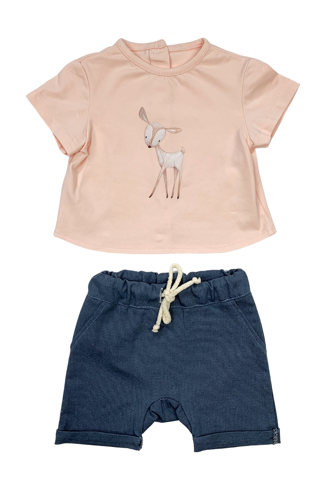 Valentina Bebes "Wilder" Peach T-Shirt & Denim Blue Shorts | Millie and John