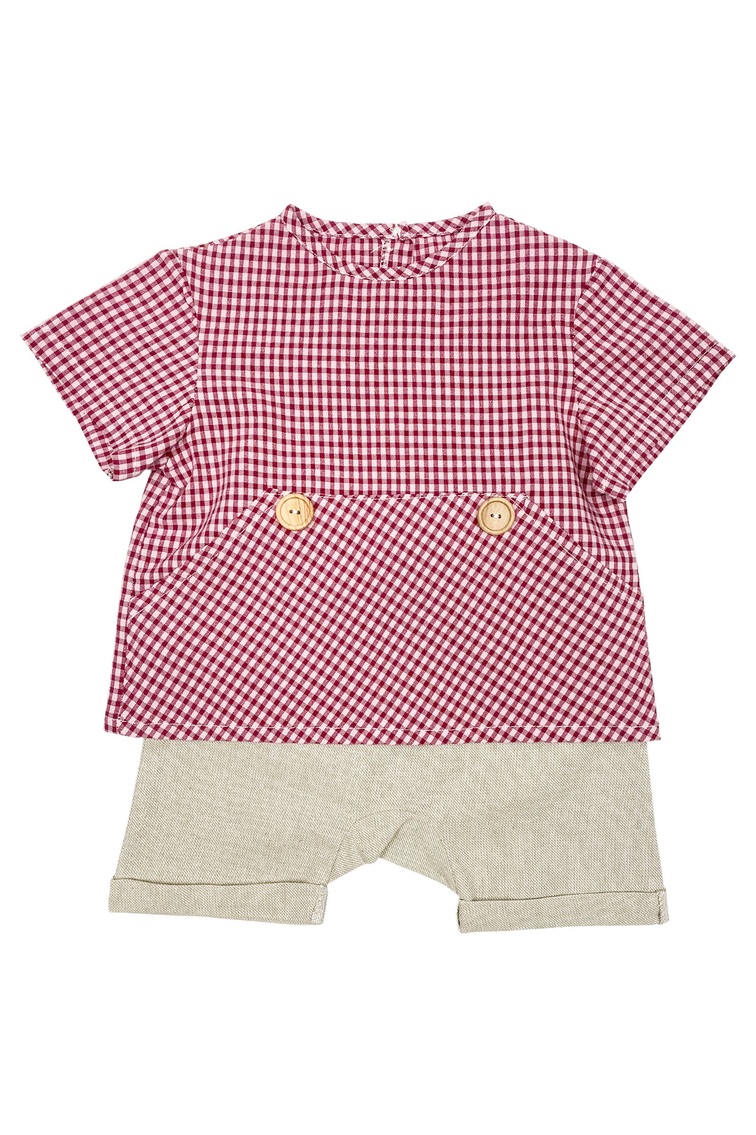 Valentina Bebes "Nathaniel" Burgundy Gingham Shirt & Shorts | Millie and John