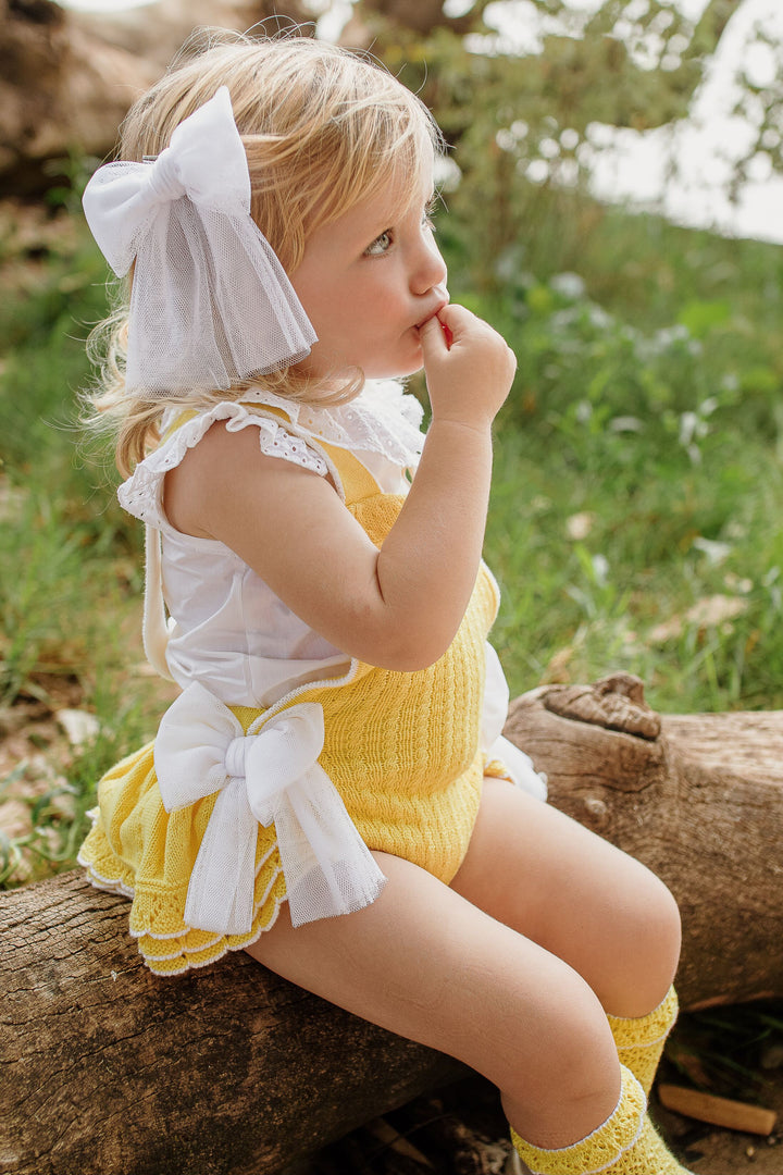 Rahigo "Clara" Yellow Knit Dungaree Romper Set | Millie and John