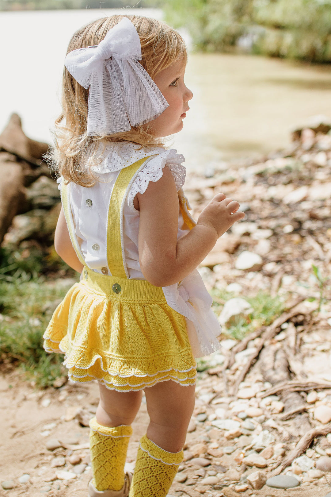 Rahigo "Clara" Yellow Knit Dungaree Romper Set | Millie and John