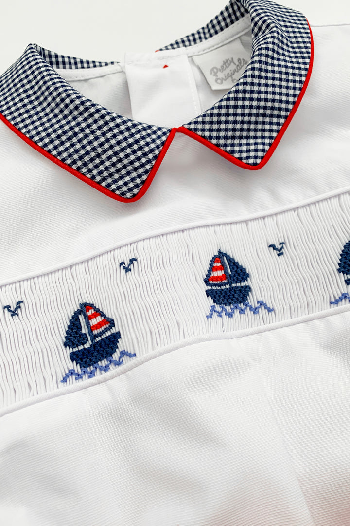 Pretty Originals "Remington" Red & Navy Smocked Sailboat Shirt & Shorts | Millie and John