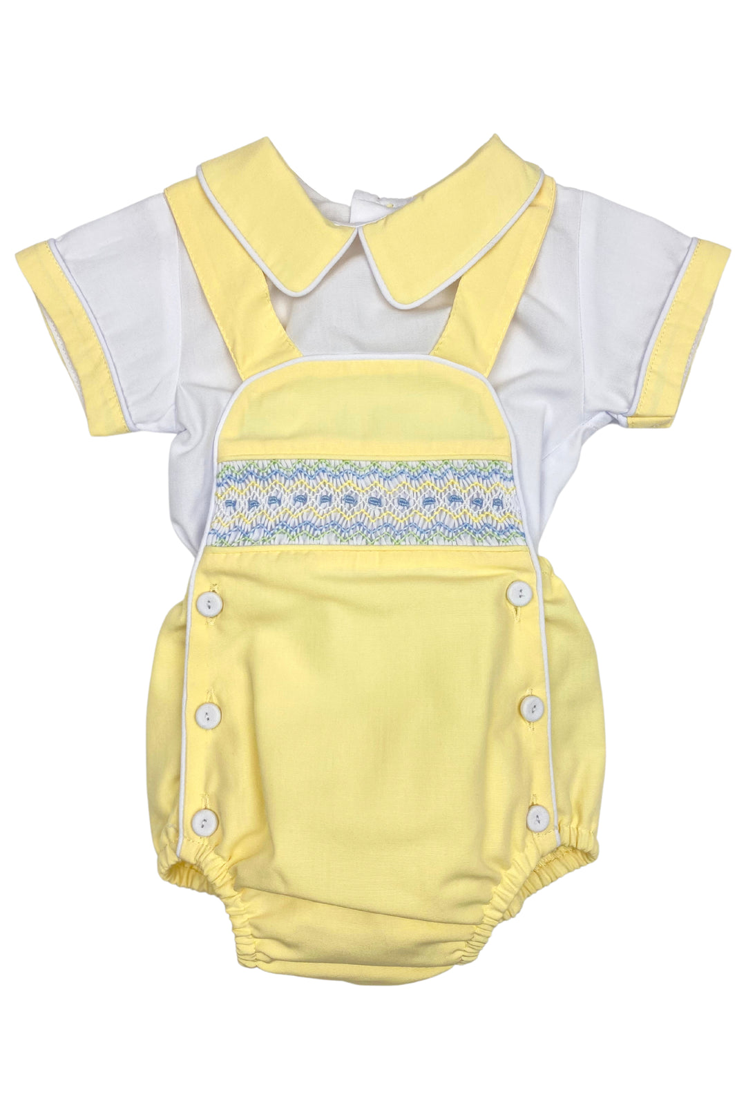 Pretty Originals "Diego" Lemon Smocked Dungaree Romper Set | Millie and John