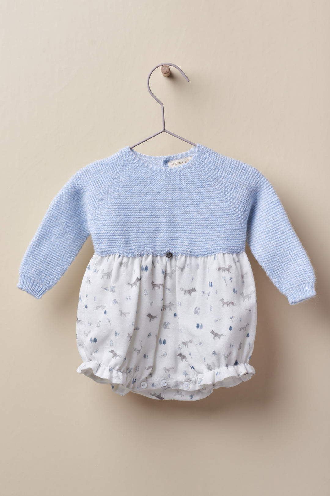 Wedoble "Fraser" Blue Half Knit Fox Print Romper | Millie and John