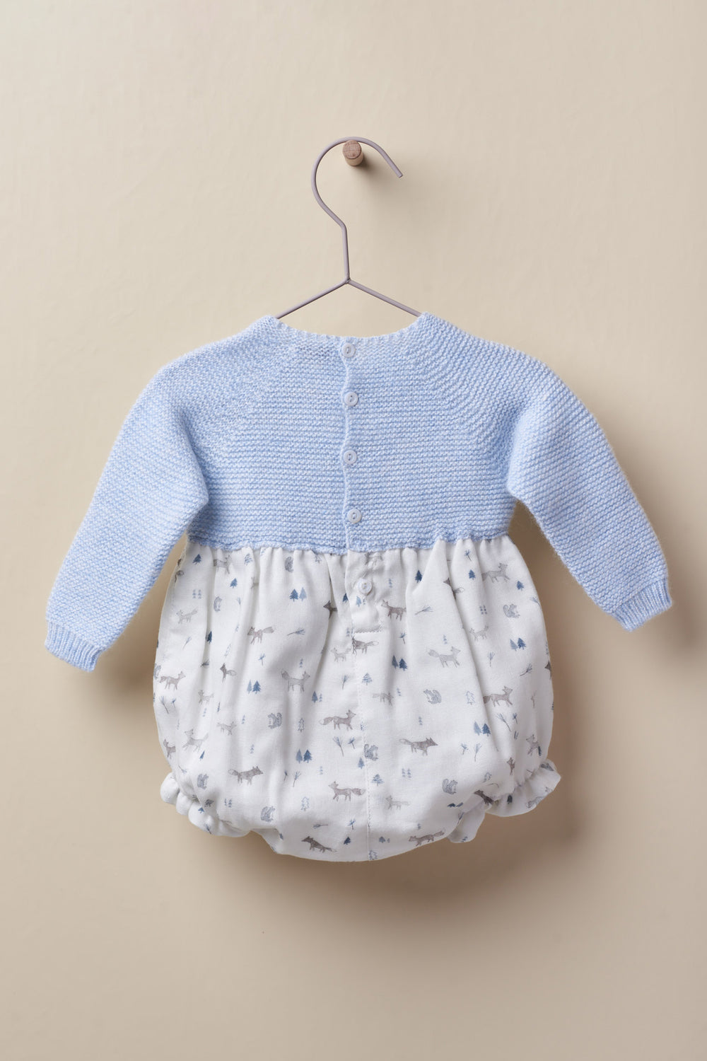 Wedoble "Fraser" Blue Half Knit Fox Print Romper | Millie and John