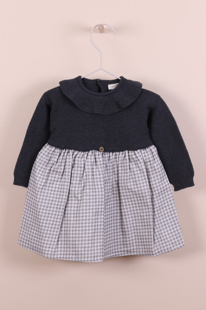 Wedoble "Tilly" Charcoal Half Knit Check Dress | Millie and John