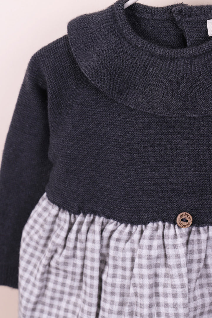 Wedoble "Tilly" Charcoal Half Knit Check Dress | Millie and John