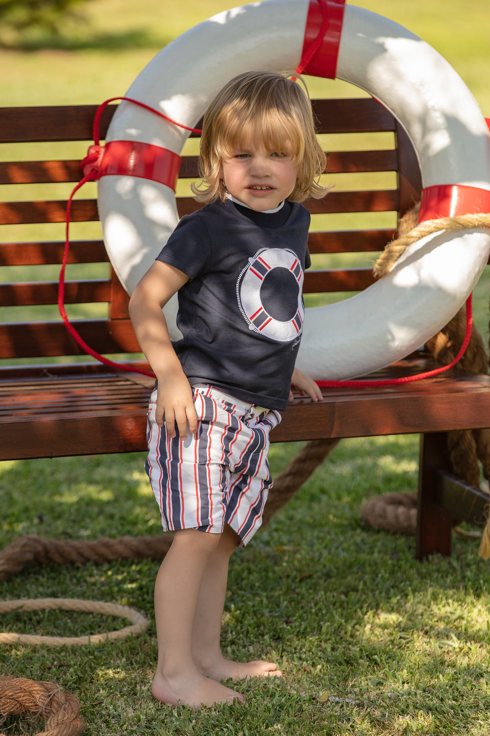 Patachou "Preston" Navy T-Shirt & Striped Shorts | Millie and John