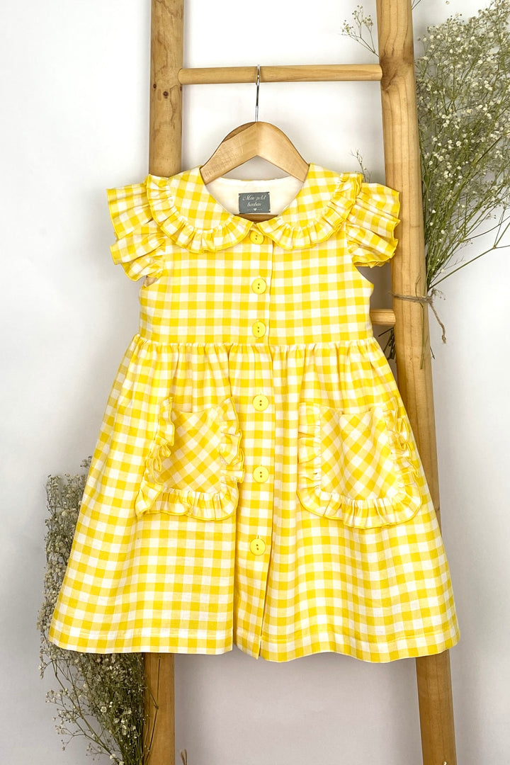 Mon Petit Bonbon "Juniper" Yellow Gingham Dress | Millie and John