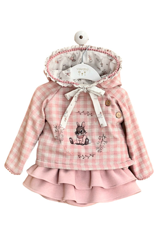 Valentina Bebes "Bonnie" Pink Gingham Peter Rabbit Hoodie & Skirt | Millie and John