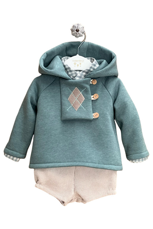 Valentina Bebes "Gabriel" Sage Green Hoodie, Shirt & Cord Shorts | Millie and John