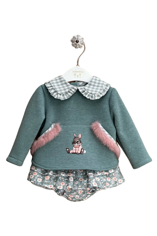 Valentina Bebes "Aria" Sage Green Bunny Blouse & Floral Skirt | Millie and John