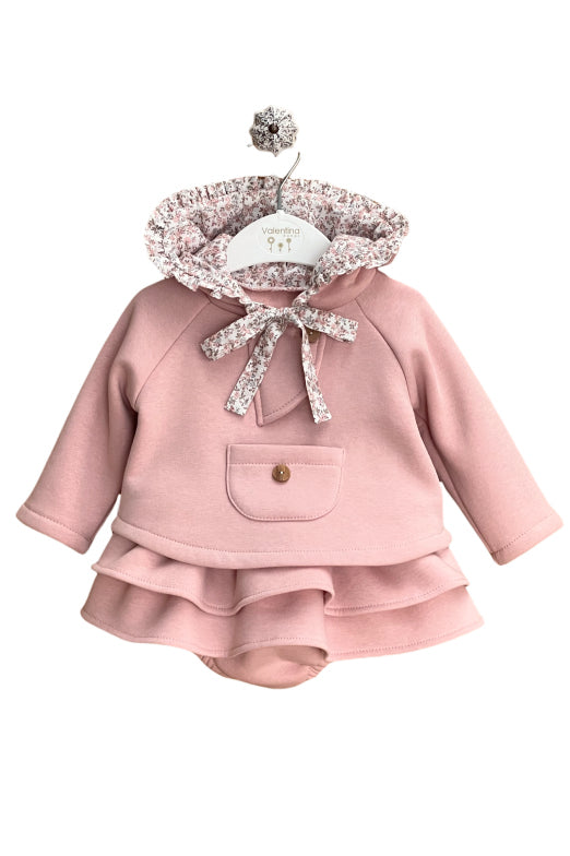 Valentina Bebes "Emilia" Dusky Pink Floral Hoodie & Skirt | Millie and John