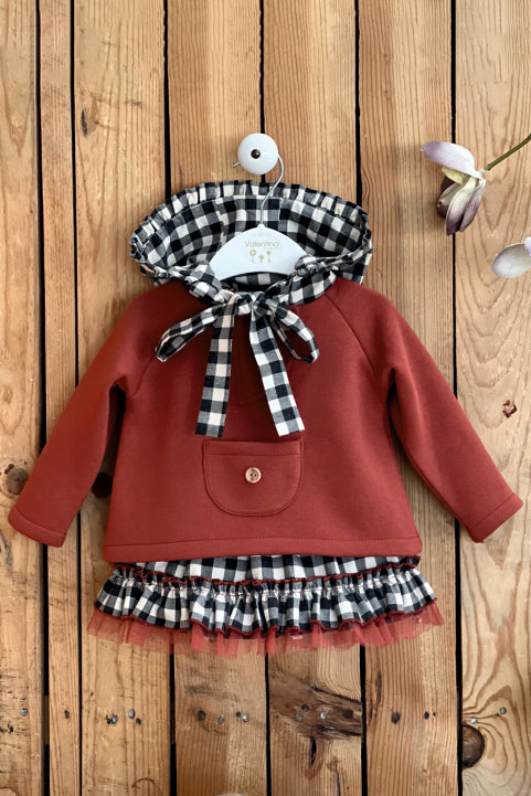 Valentina Bebes "Ruby" Rust Hoodie & Black Gingham Skirt | Millie and John