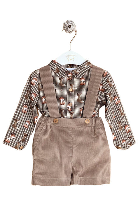 Valentina Bebes "Dimitri" Khaki Fox Shirt & Cord Shorts | Millie and John