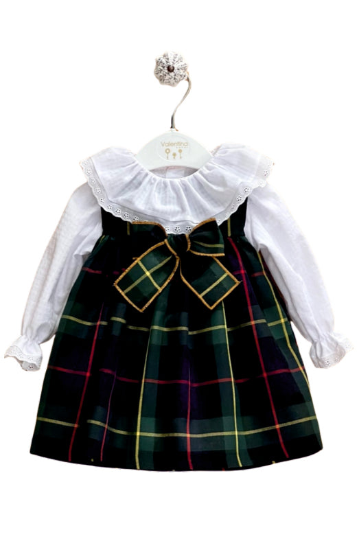 Valentina Bebes "Mabel" Green Tartan Pinafore Dress & Bloomers | Millie and John